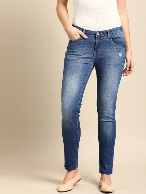 

ether Women Blue Skinny Fit Mid-Rise Low Distress Stretchable Jeans