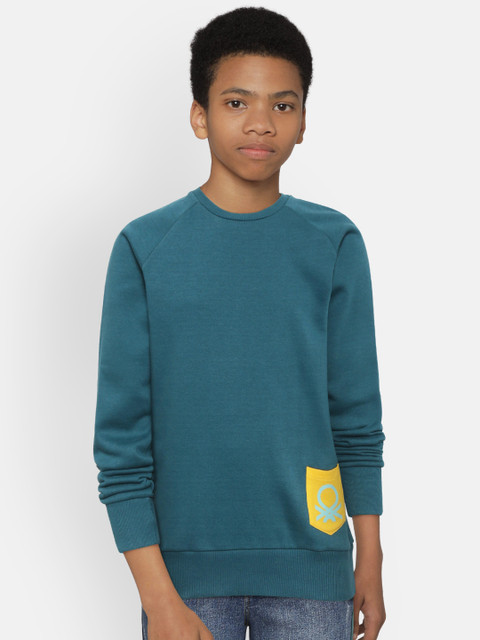 

United Colors of Benetton Boys Teal Green Solid Sweatshirt