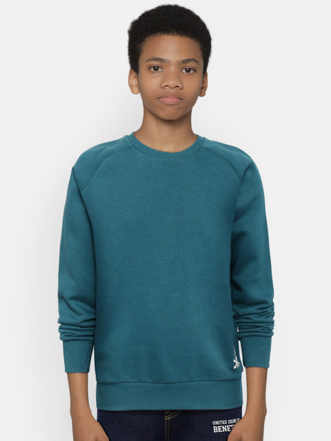 

United Colors of Benetton Boys Teal Green Solid Sweatshirt