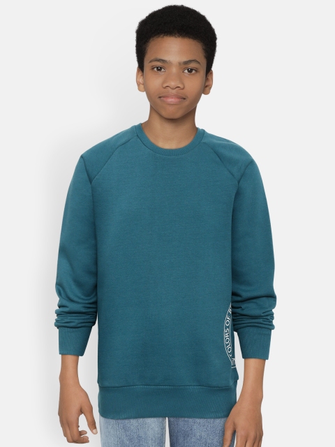 

United Colors of Benetton Boys Teal Green Solid Sweatshirt