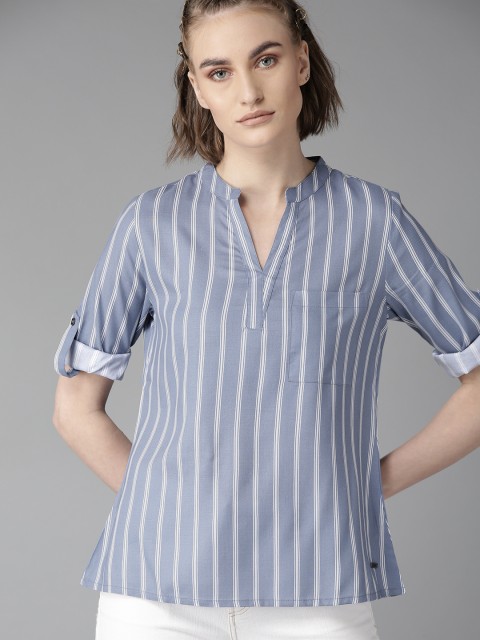 

Roadster Women Blue & White Striped Top