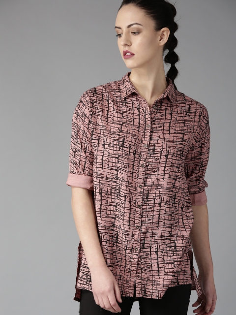 

Roadster Women Pink & Black Printed Shirt