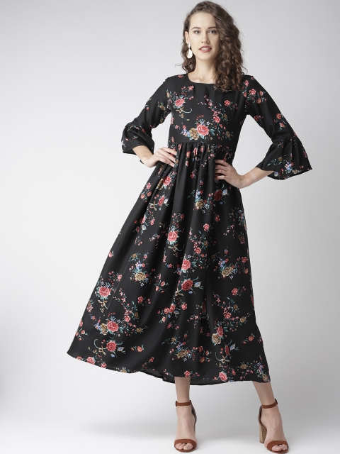 

U&F Women Black & Pink Floral Print Maxi Dress