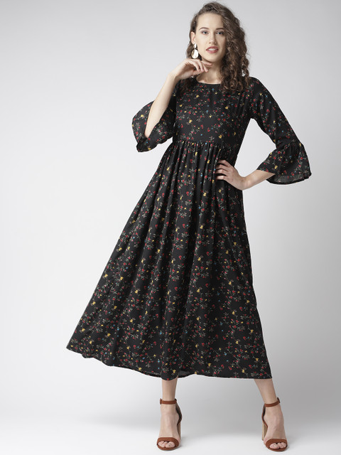 

U&F Women Black & Red Floral Print Maxi Dress