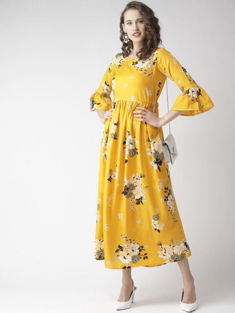 

U&F Women Yellow & White Floral Print Maxi Dress