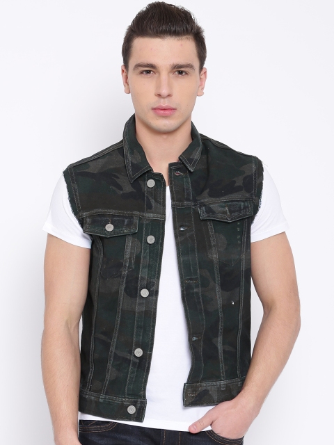 

Jack & Jones Dark Green Camouflage Print Denim Jacket