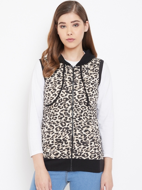 

Rute Women Beige & Black Printed Hooded Sweatshirt