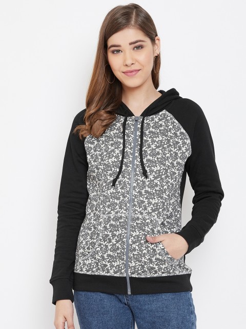 

Rute Women Off-White & Charcoal Grey Printed Hooded Sweatshirt
