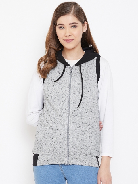 

Rute Women Grey Melange & Black Solid Hooded Sweatshirt