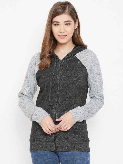 

Rute Women Charcoal Grey Solid Hooded Sweatshirt