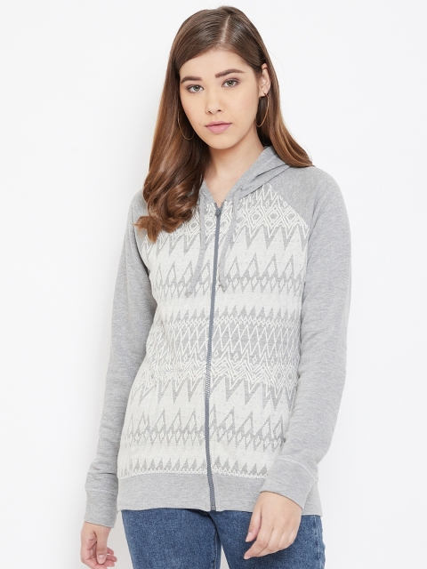 

Rute Women Grey Self Design Hooded Sweatshirt