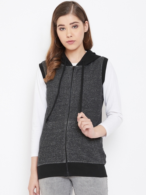 

Rute Women Charcoal Grey Self Design Hooded Sweatshirt