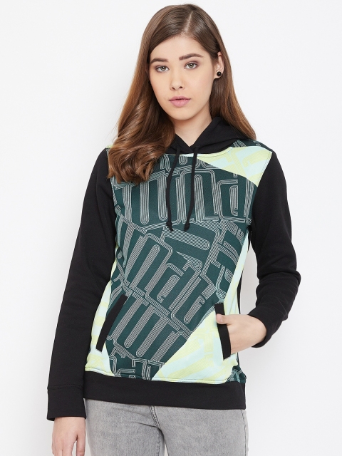 

Rute Women Green Printed Hooded Sweatshirt