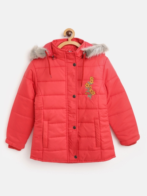 

Fort Collins Girls Red Solid Parka Jacket with Detachable Hood