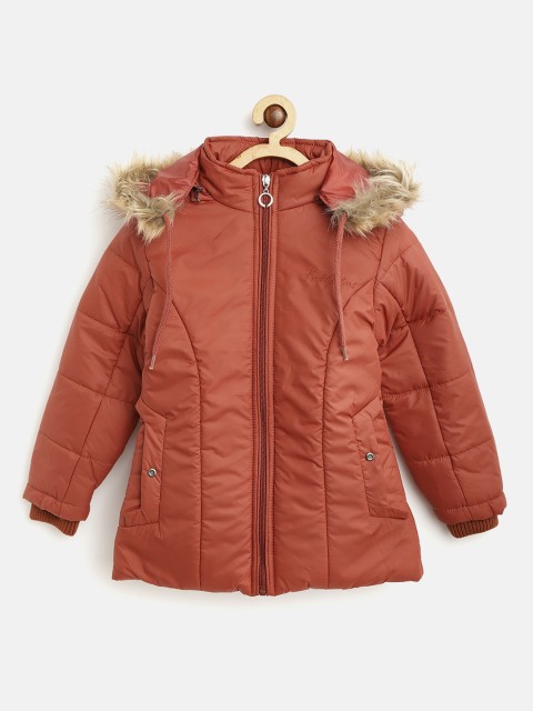 

Fort Collins Girls Rust Red Solid Parka with Detachable Hood