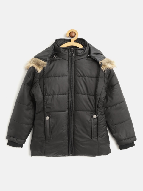 

Fort Collins Girls Black Solid Hooded Parka Jacket