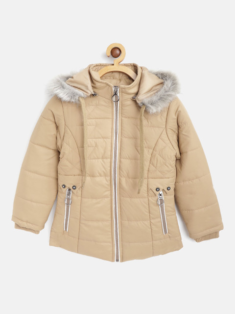 

Fort Collins Girls Beige Solid Parka Jacket with Detachable Hood