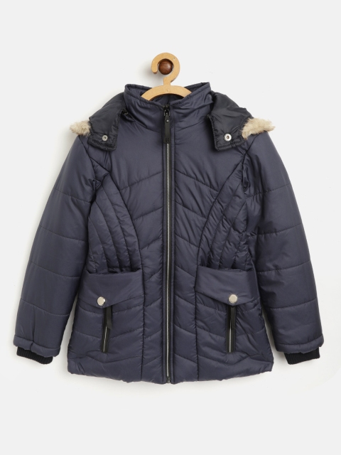 

Fort Collins Girls Navy Blue Solid Hooded Parka Jacket