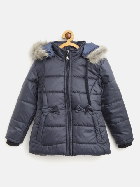 

Fort Collins Girls Navy Blue Solid Parka with Detachable Hood