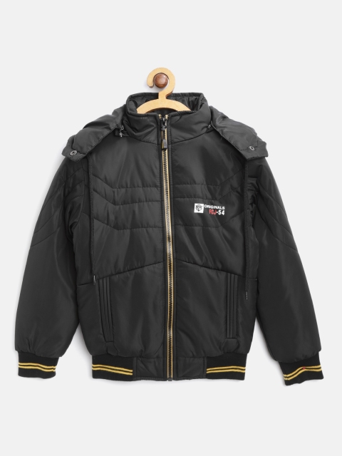 

Fort Collins Boys Black Solid Hooded Bomber Jacket