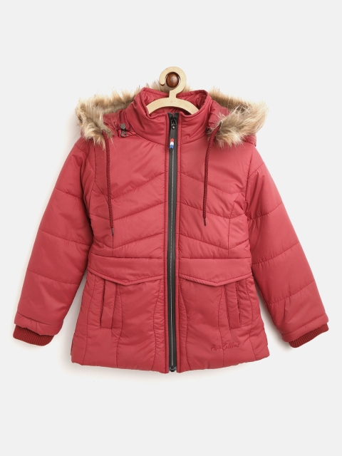 

Fort Collins Girls Maroon Solid Parka Jacket with Detachable Hood