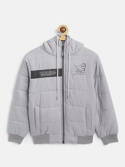 

Fort Collins Boys Grey Solid Hooded Bomber Jacket