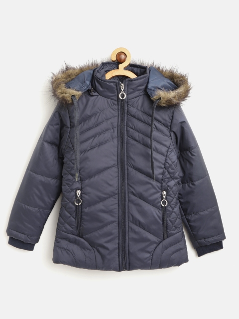 

Fort Collins Girls Navy Blue Solid Hooded Parka Jacket