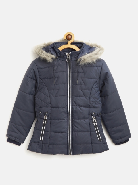 

Fort Collins Girls Navy Blue Solid Hooded Parka Jacket