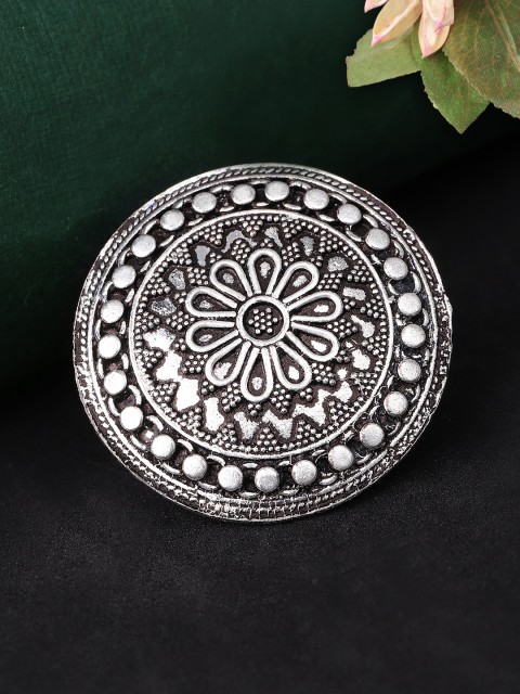 

Rubans Women Silver-Toned Antique Oxidized Statement Ring