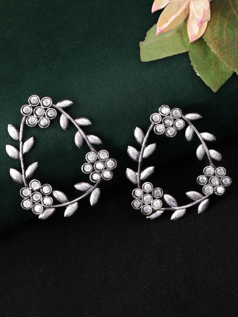 

Rubans Silver-Toned Floral Drop Earrings