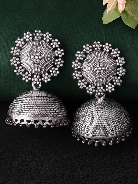 

Rubans Silver-Toned Dome Shaped Jhumkas