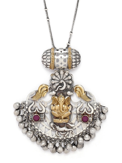 

Rubans Gold-Toned Silver-Plated Oxidised Handcrafted Statement Necklace
