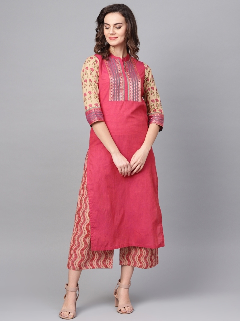 

PINKSKY Women Pink & Beige Yoke Design Kurta with Palazzos