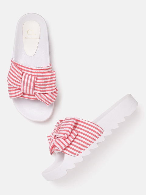 

Carlton London Women Red & White Striped Open Toe Flats with Bow Detail