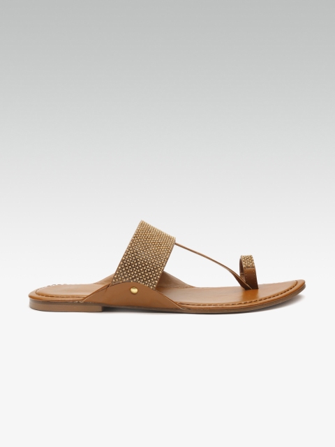 

Carlton London Women Tan Brown Embellished One Toe Flats