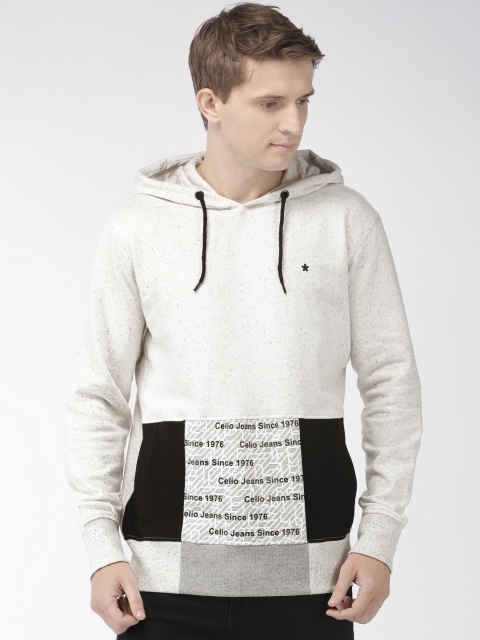 

Celio Men White Printed Hooded Sweatshirt