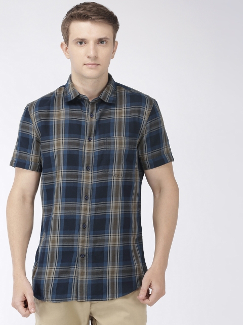 

Celio Men Olive Green & Navy Blue Checked Regular Fit Casual Shirt