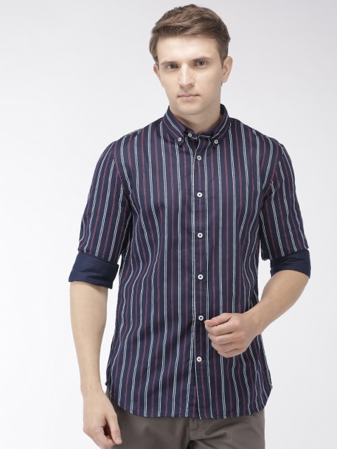 

Celio Men Navy Blue & White Striped Slim Fit Casual Shirt