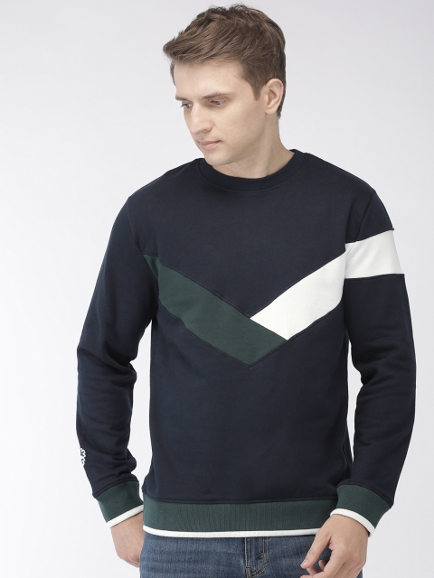 

Celio Men Navy Blue & Green Colorblocked Sweatshirt