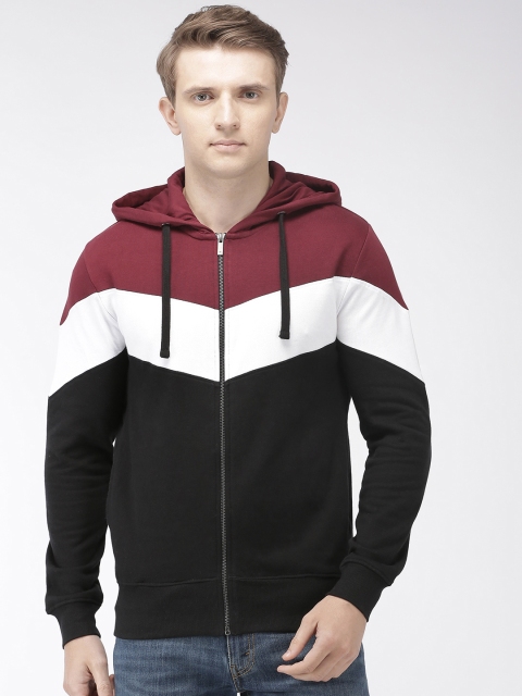 

Celio Men Black & Maroon Colourblocked Hooded Sweatshirt