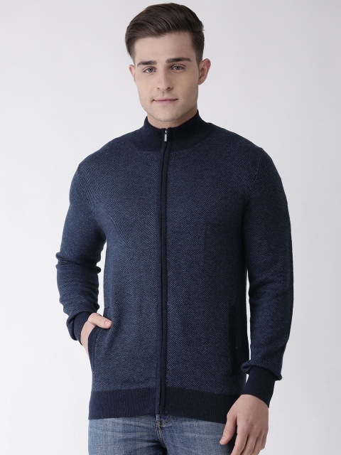 

Celio Men Navy Blue Self Design Front-Open Sweater