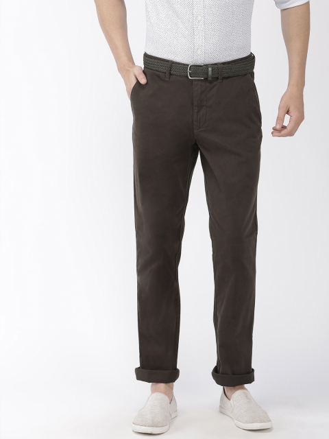 

Celio Men Olive Brown Straight Fit Solid Regular Trousers