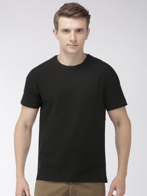 

Celio Men Black Self Design Round Neck T-shirt
