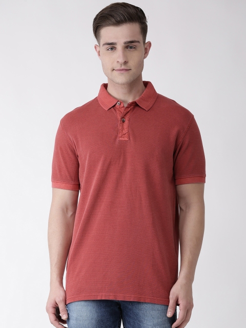 

Celio Men Red Self Design Polo Collar T-shirt