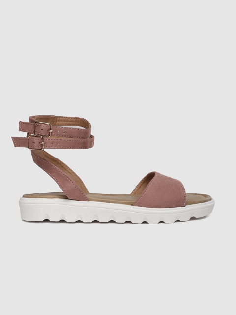 Women Dusty Pink Solid Mid-Top Open Toe Flats