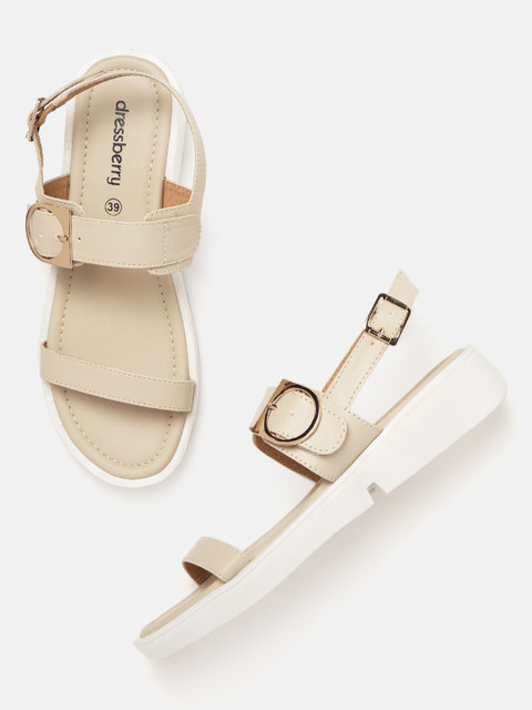 

DressBerry Women Beige Solid Open Toe Flats
