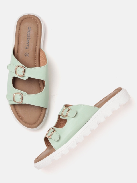 

DressBerry Women Mint Green Solid Open Toe Flats
