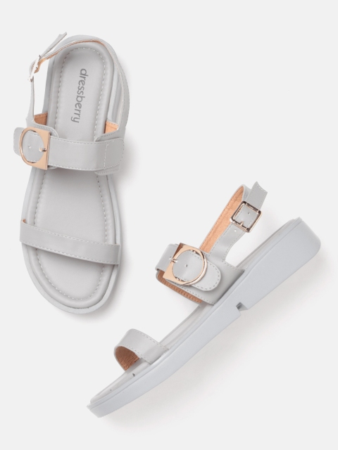 

DressBerry Women Grey Solid Open Toe Flats
