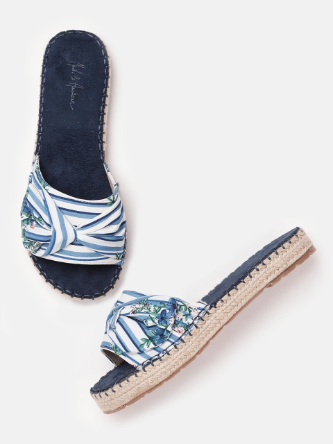 

Mast & Harbour Women Blue & White Striped Open Toe Espadrilles Flats