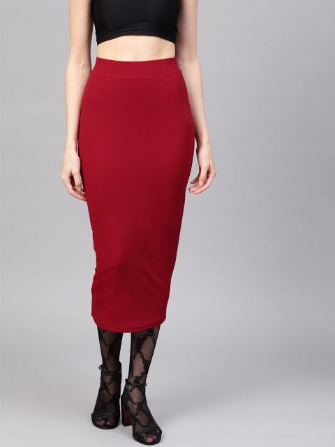 

SASSAFRAS Women Maroon Solid Pencil Skirt